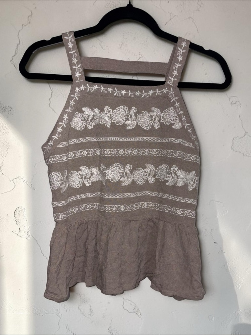 Embroidered Taupe Women’s Peplum Tank Top